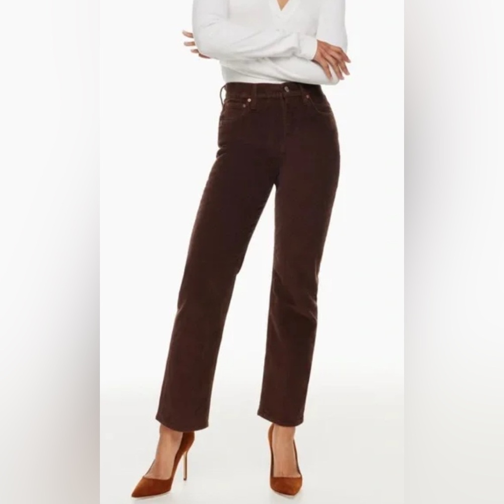 Denim Forum The Arlo High Rise Straight 28L Corduroy Rich Mocha Brown Size 27